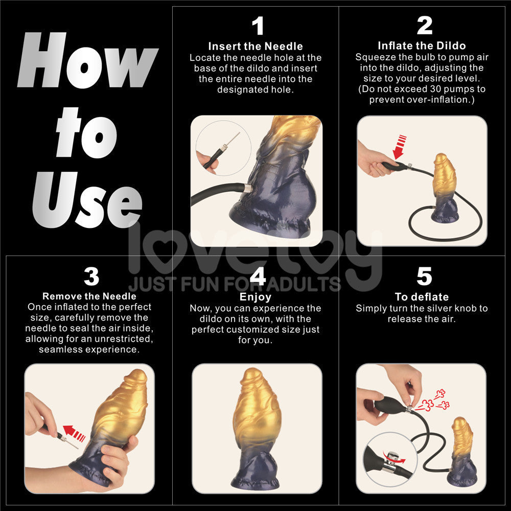 Aerosx 7.5 Inch Dual Density Inflatable Fantasy Dildo - Gold/Blue