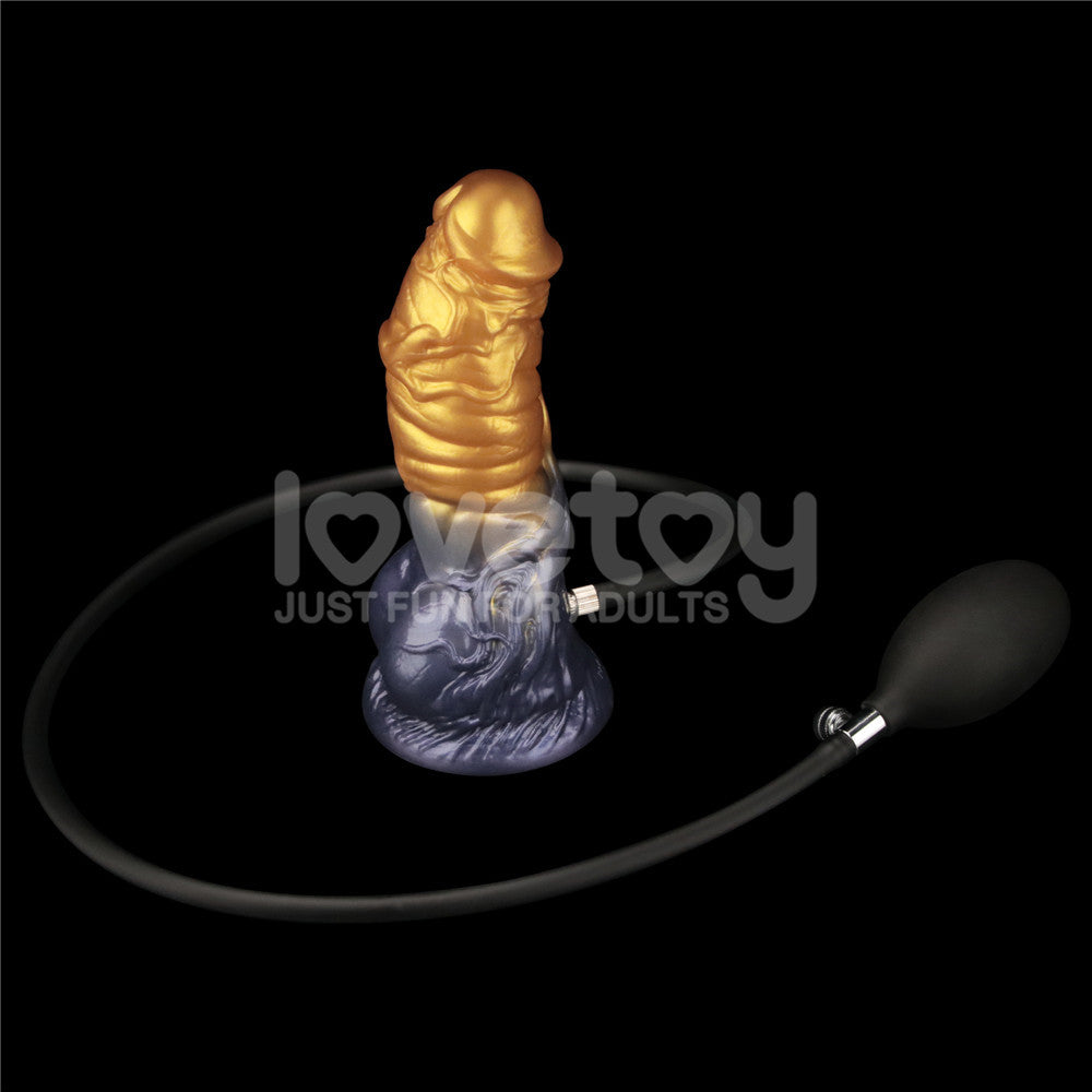 Aerosx 7.5 Inch Dual Density Inflatable Fantasy Dildo - Gold/Blue
