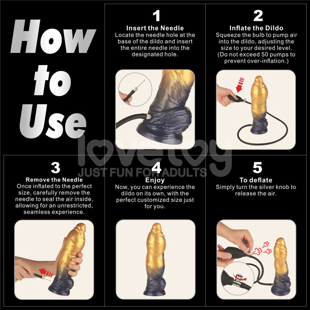 Aerosx 10 Inch Dual Density Inflatable Fantasy Dildo - Gold/Blue