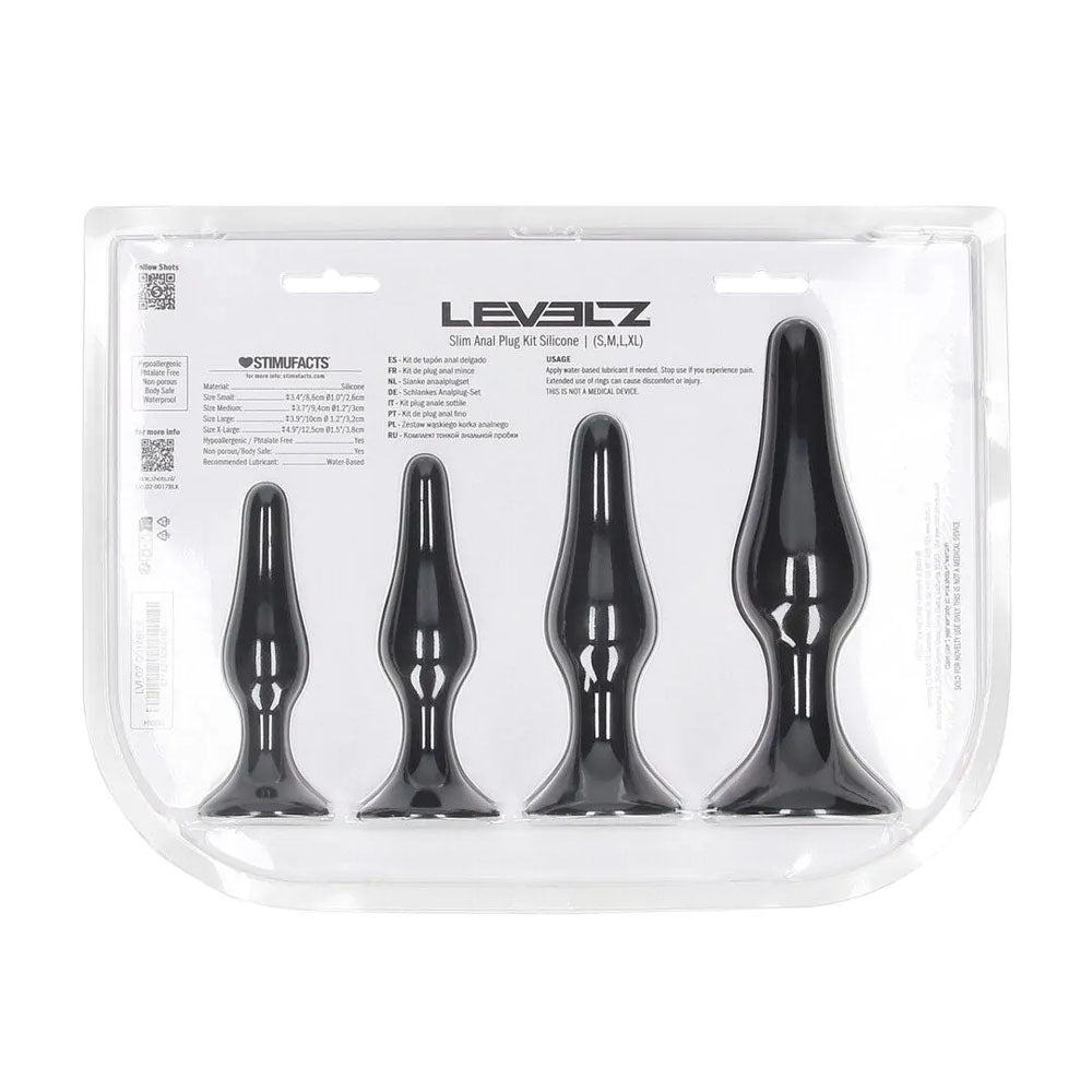 LEVELZ Slim Silicone Anal Plug Kit - Set of 4 Sizes - Black