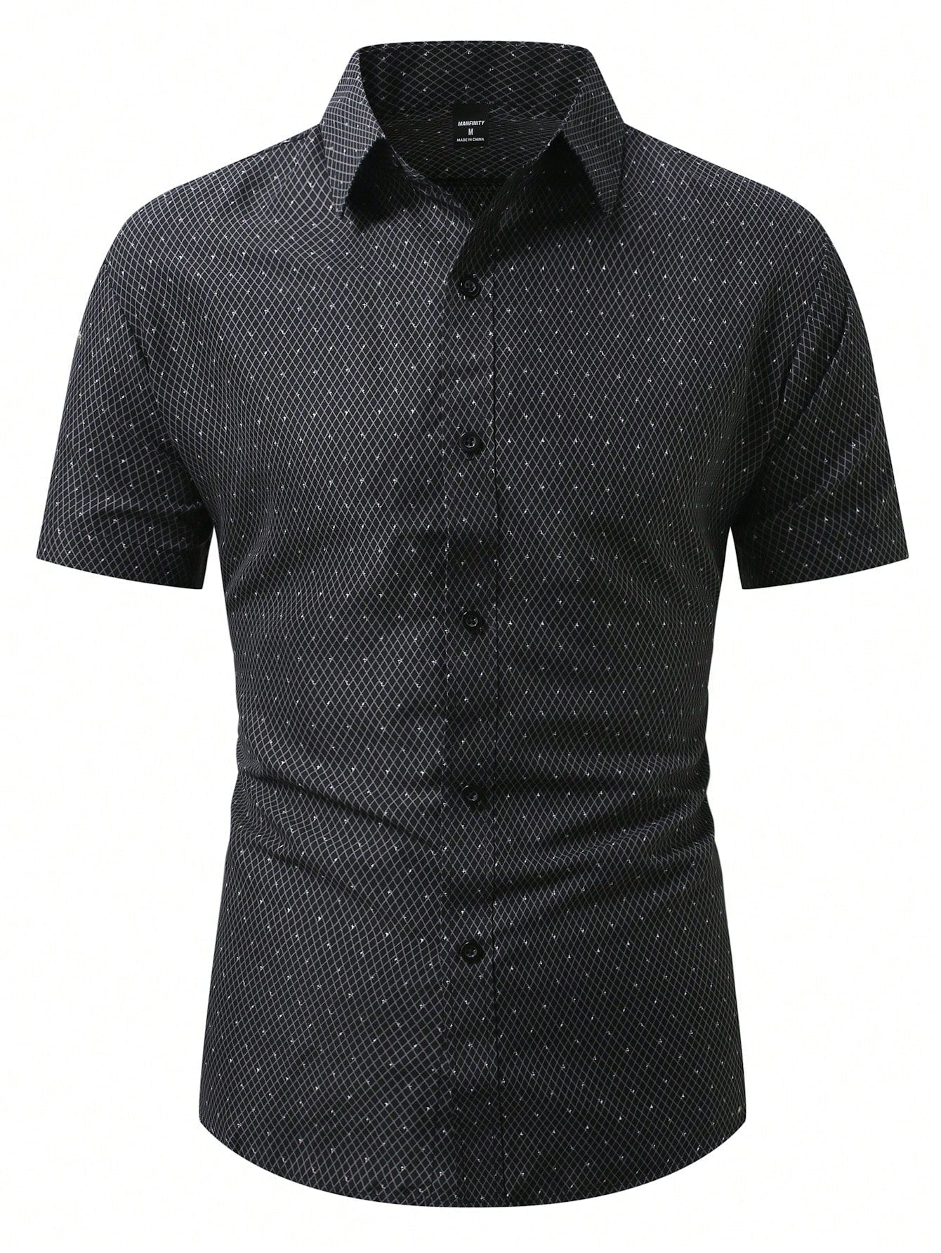 Men's Black Slim Fit Printed Short Sleeve Shirt