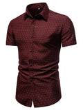 Men's Burgundy Slim Fit Printed Short Sleeve Shirt