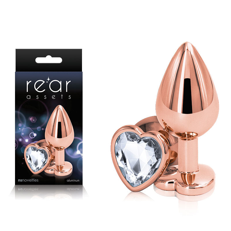 Rear Assets Rose Gold Heart Medium Butt Plug  - Clear