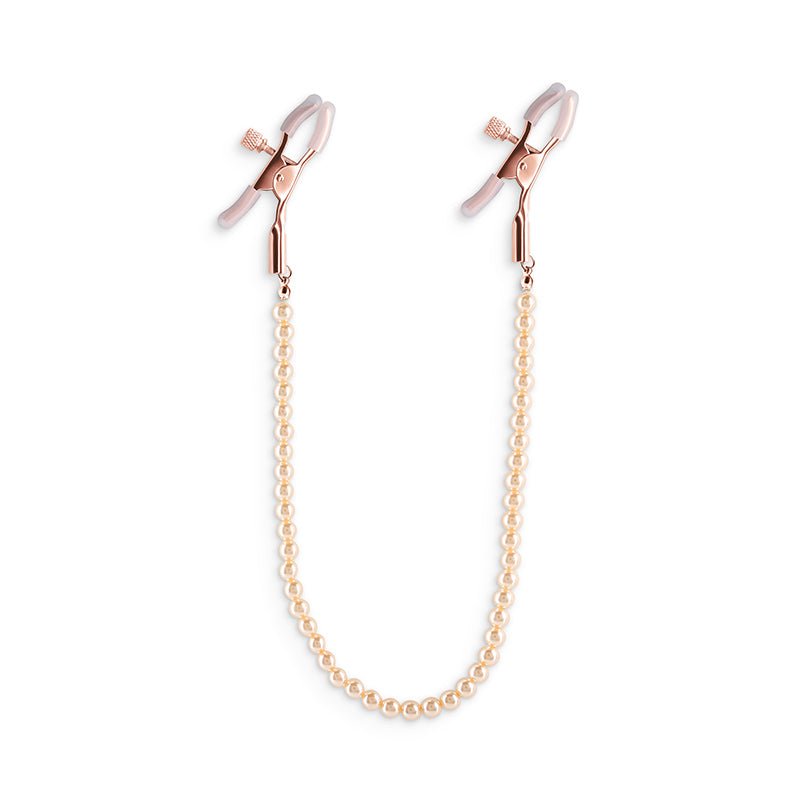 Bound Rose Gold Nipple Clamps with Gold Pearl Chain