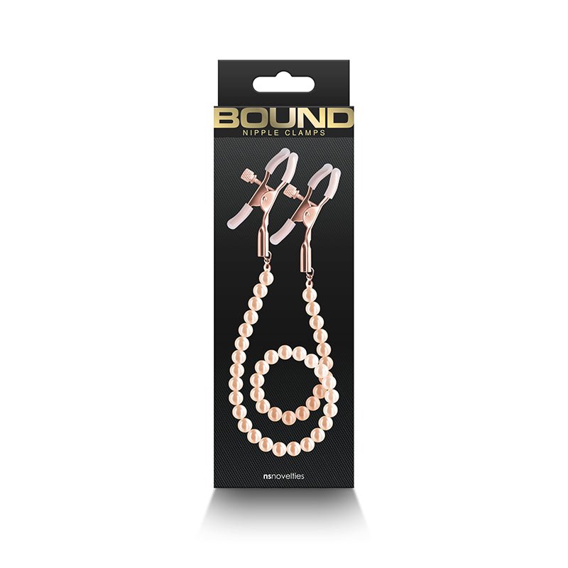 Bound Rose Gold Nipple Clamps with Gold Pearl Chain
