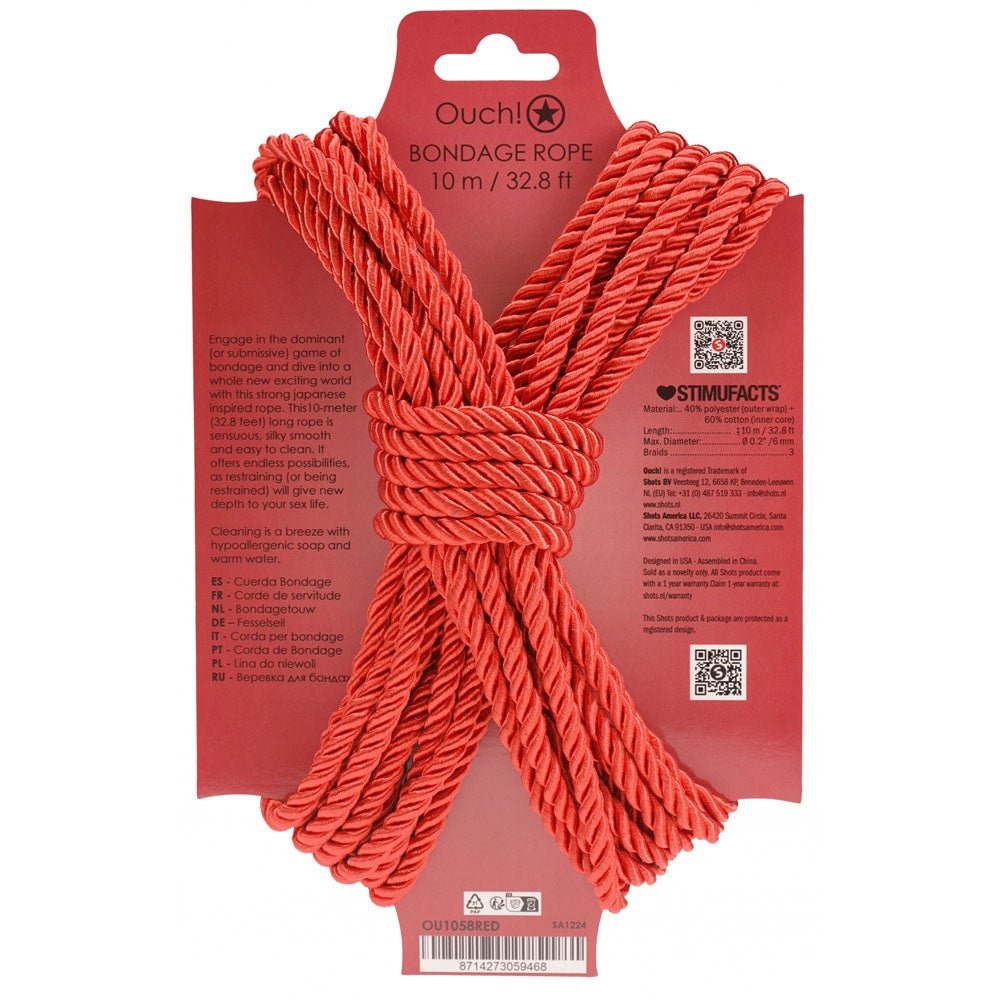 Ouch! Red Bondage Rope - 10 Mtrs