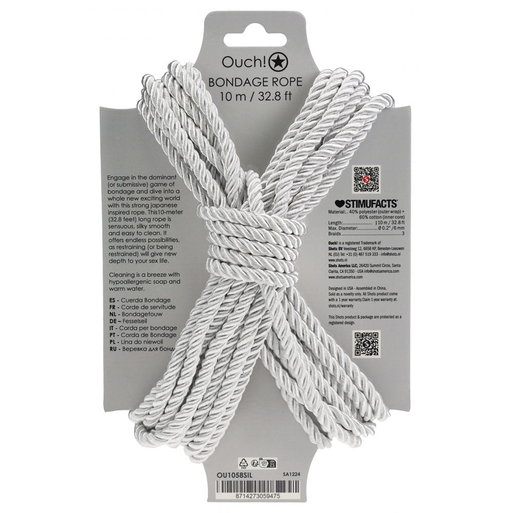 Ouch! Silver Bondage Rope - 10 Mtrs