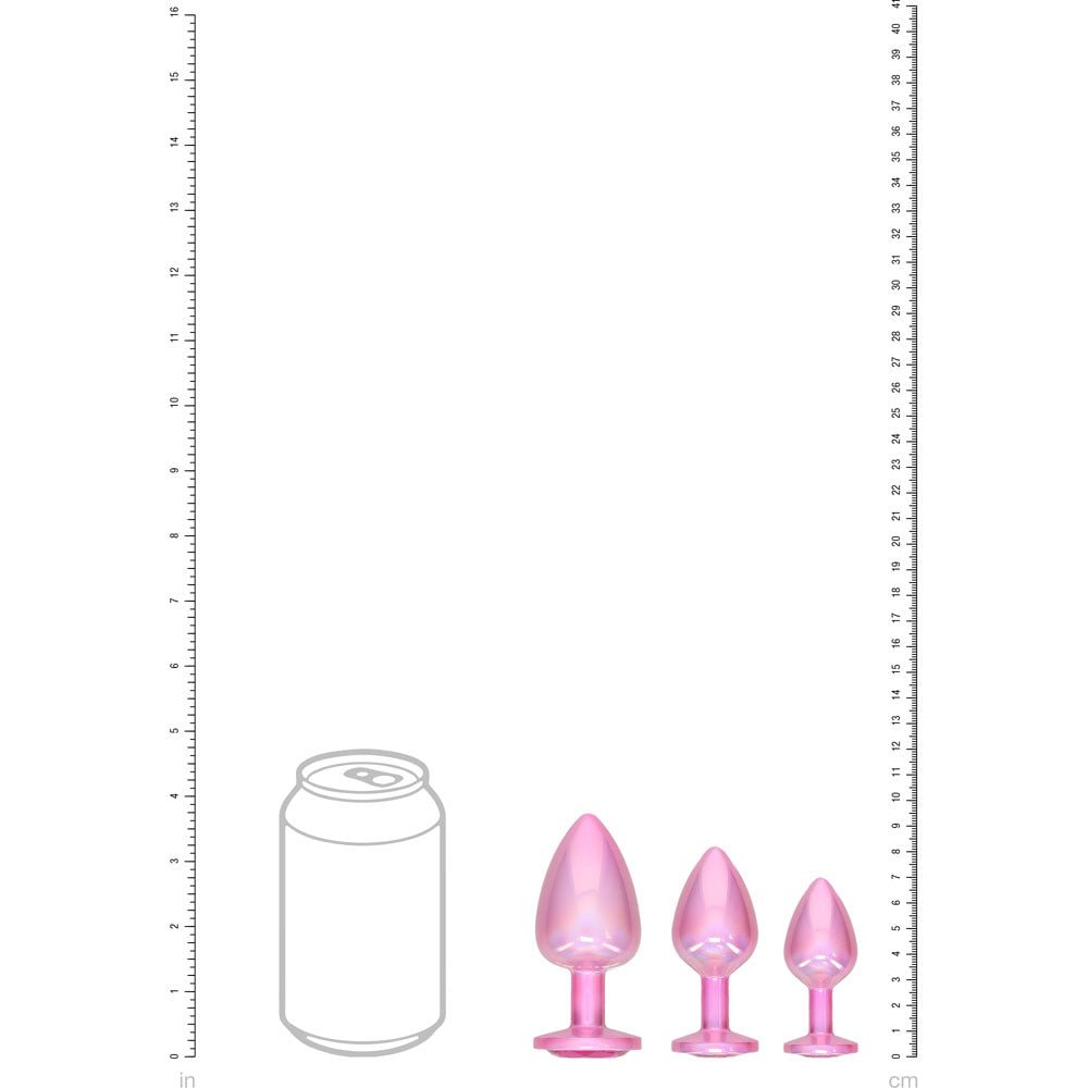 Ouch! Paris Collection - Metal Anal Plug Set with Gem Base - Metallic Pink