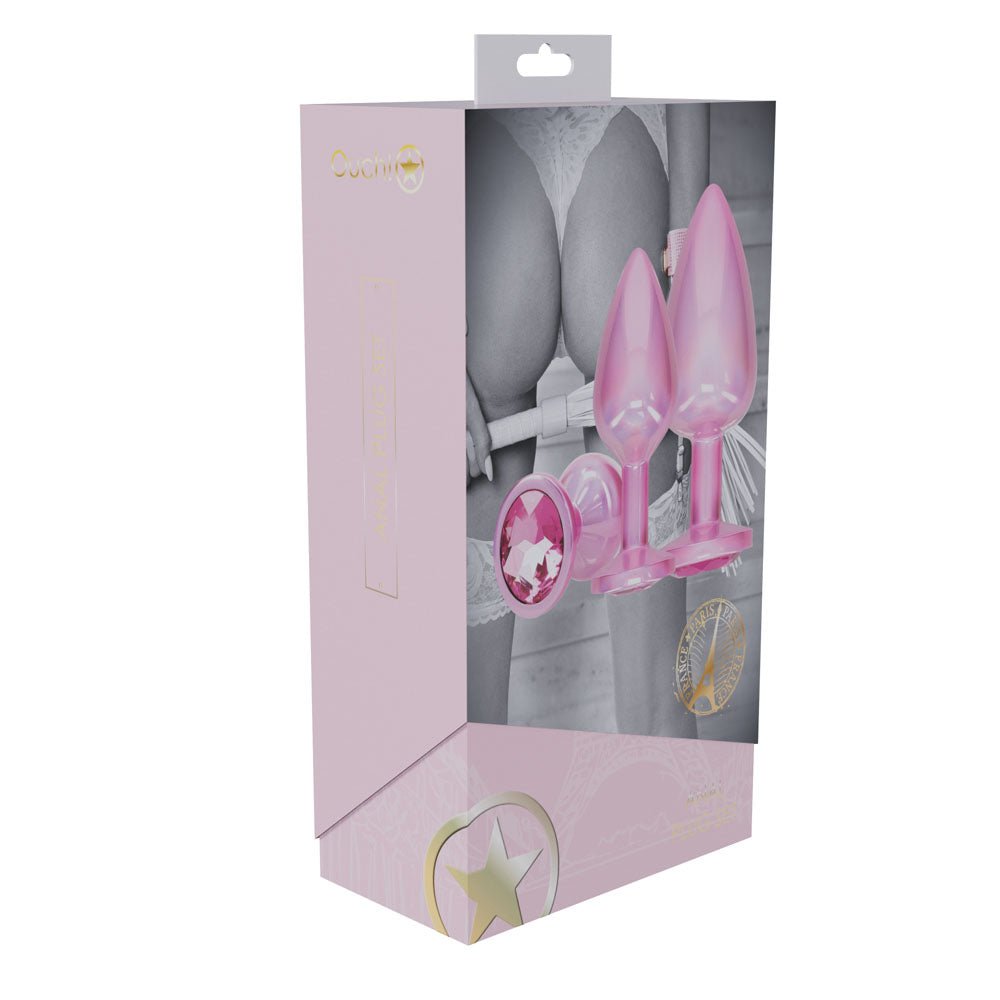 Ouch! Paris Collection - Metal Anal Plug Set with Gem Base - Metallic Pink