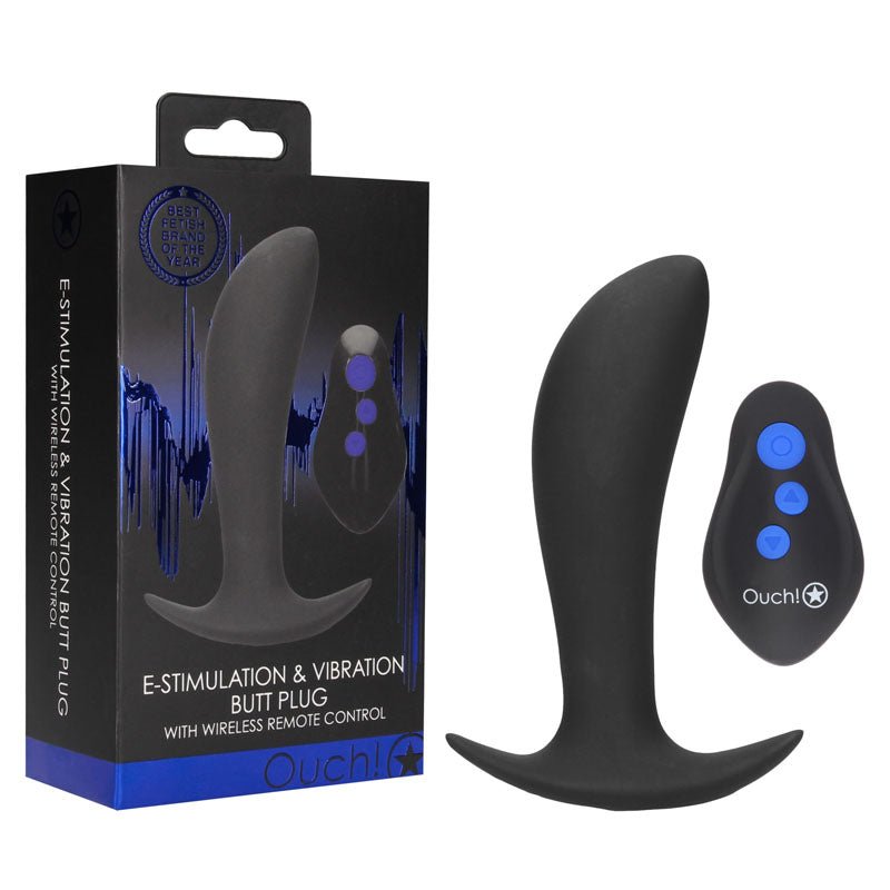 Ouch! E-Stim & Vibrating Butt Plug with Wireless Remote - Black