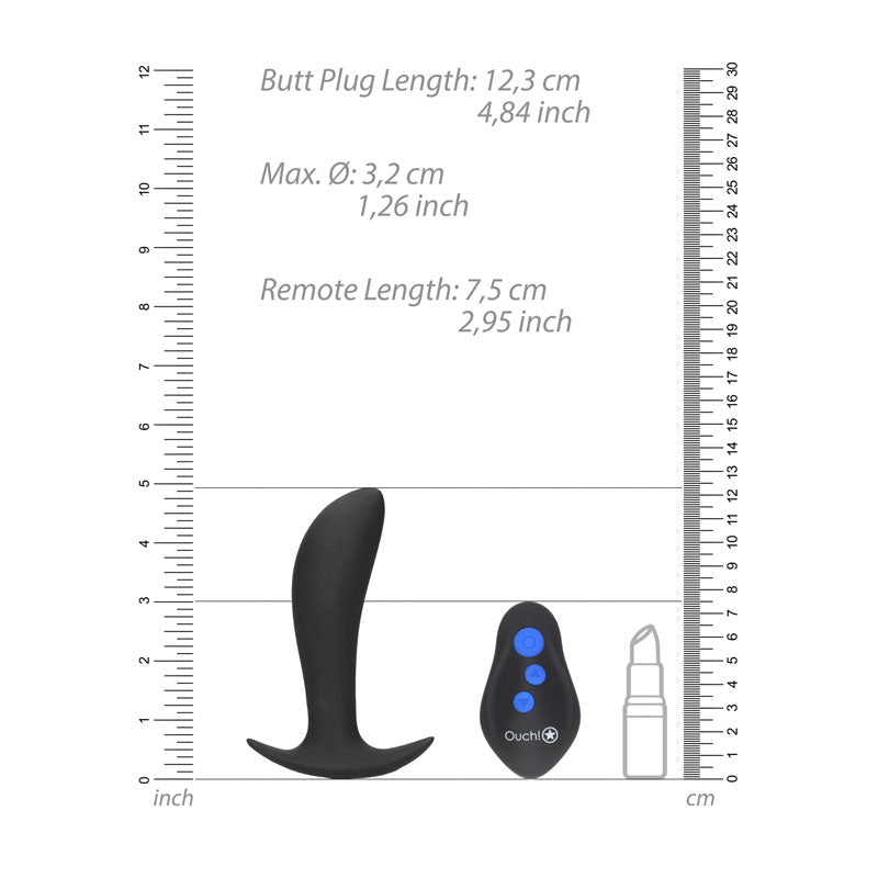 Ouch! E-Stim & Vibrating Butt Plug with Wireless Remote - Black