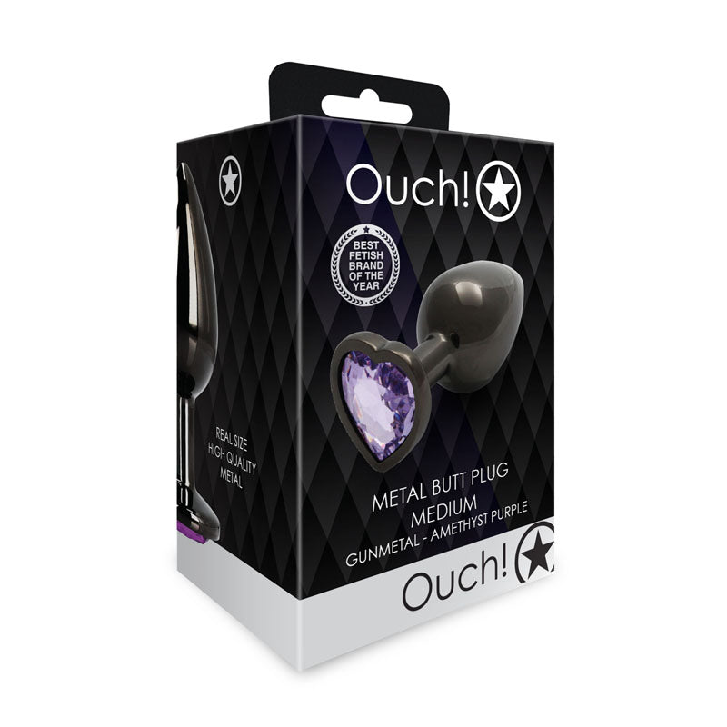 Ouch! Heart Gem Gunmetal Butt Plug - Medium