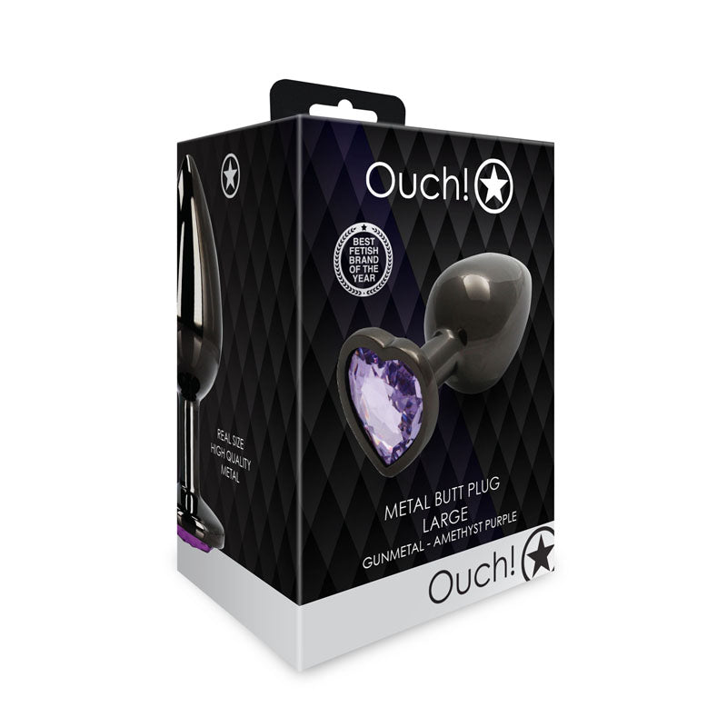 Ouch! Heart Gem Gunmetal Butt Plug - Large