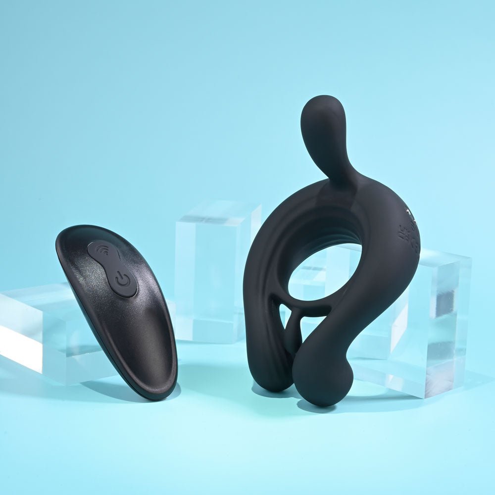 Playboy Pleasure Triple Play - Cock Ring with Wireless Remote Control - Black