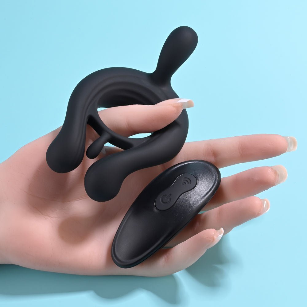 Playboy Pleasure Triple Play - Cock Ring with Wireless Remote Control - Black