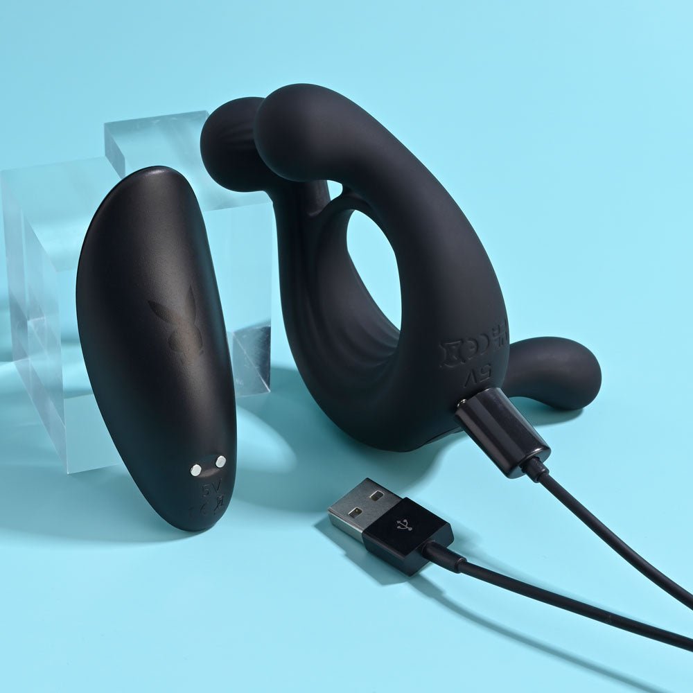 Playboy Pleasure Triple Play - Cock Ring with Wireless Remote Control - Black