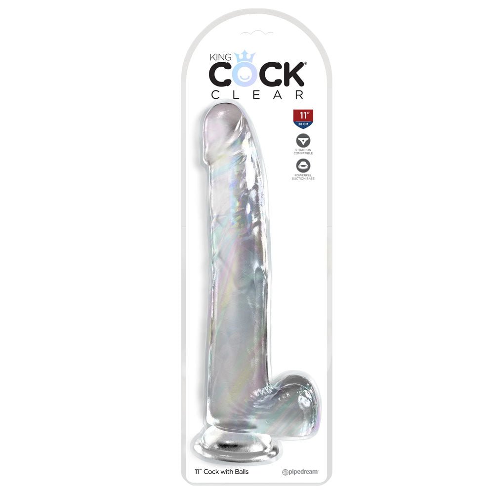 King Cock Clear 11 Inch Dildo with Balls - Clear
