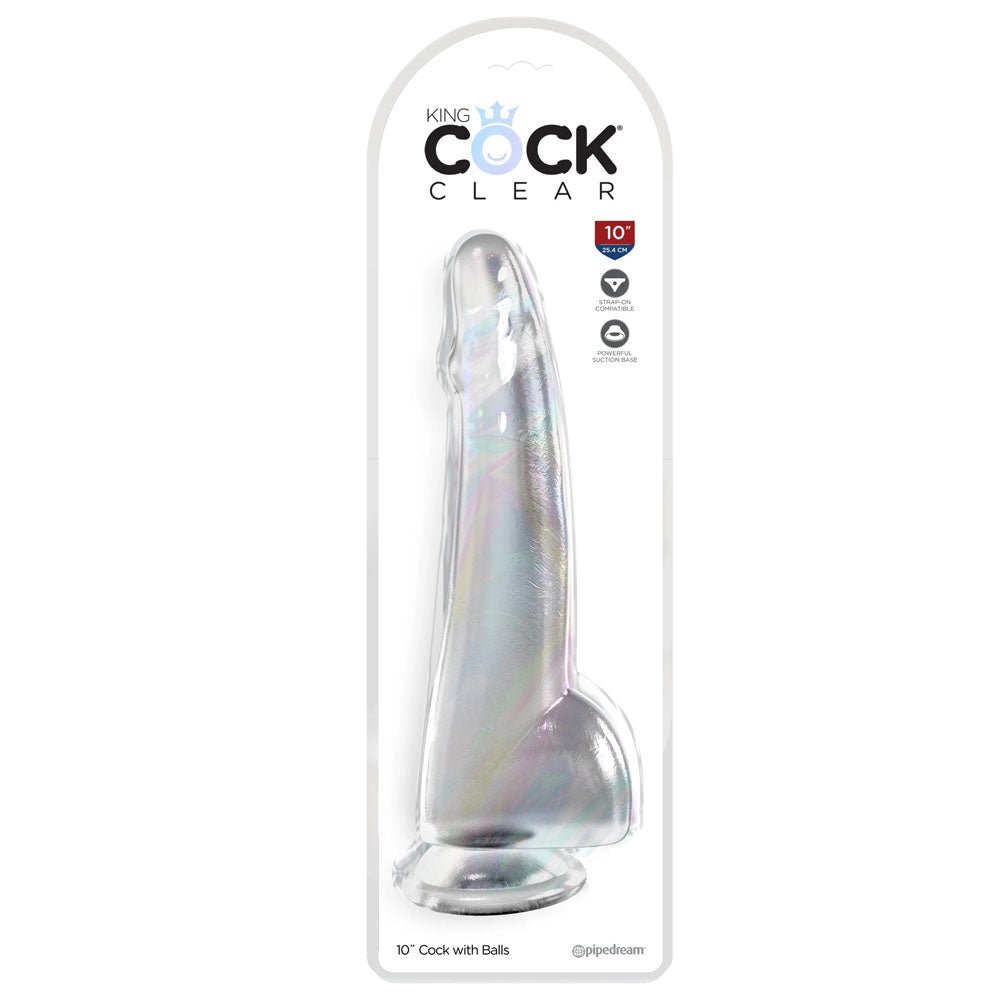 King Cock Clear 10 Inch Cock with Balls - Clear