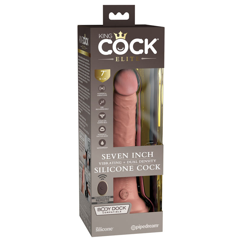 King Cock Elite 7 Inch Flesh Vibrating Dual Density Cock with Remote Control