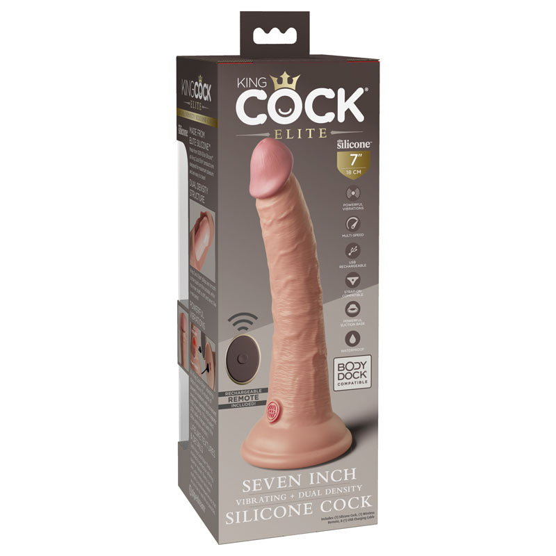 King Cock Elite 7 Inch Flesh Vibrating Dual Density Cock with Remote Control