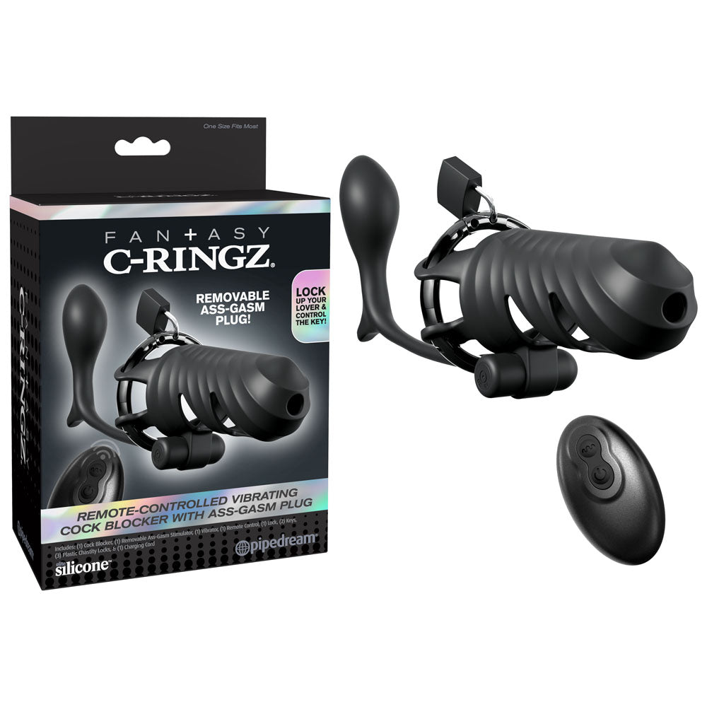 Fantasy C-Ringz Remote-Controlled Vibrating Cock Blocker Cage with Ass-Gasm Plug