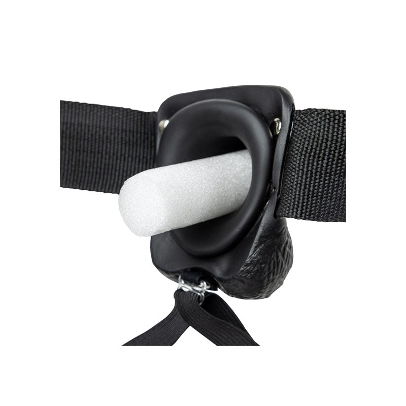 RealRock 9 Inch Vibrating Hollow Strap-On with Balls - Black