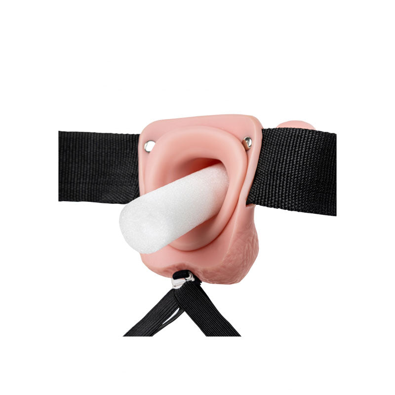 RealRock 9 Inch Vibrating Hollow Strap-On with Balls - Flesh