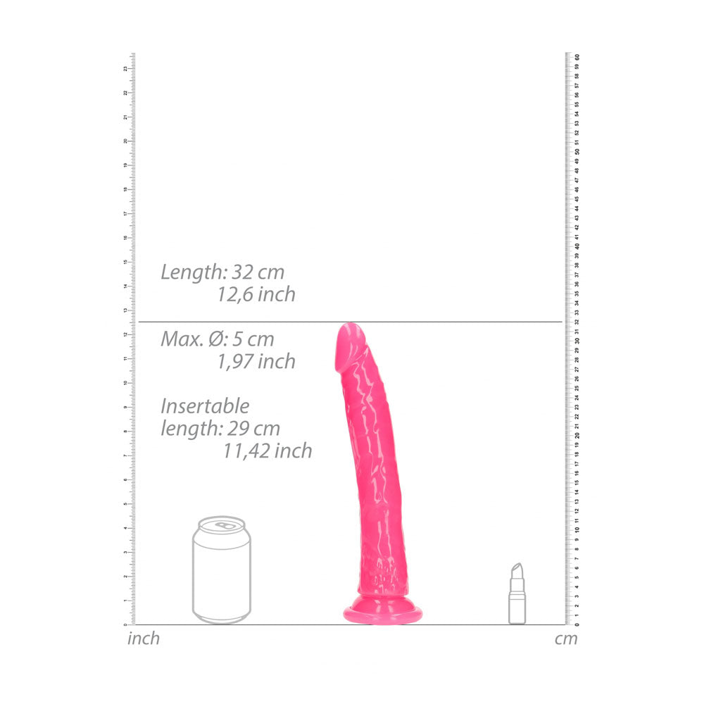 RealRock 11 Inch Slim Glow in the Dark Neon Pink Dildo