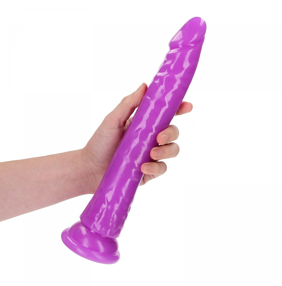 RealRock 11 Inch Slim Glow in the Dark Neon Purple Dildo