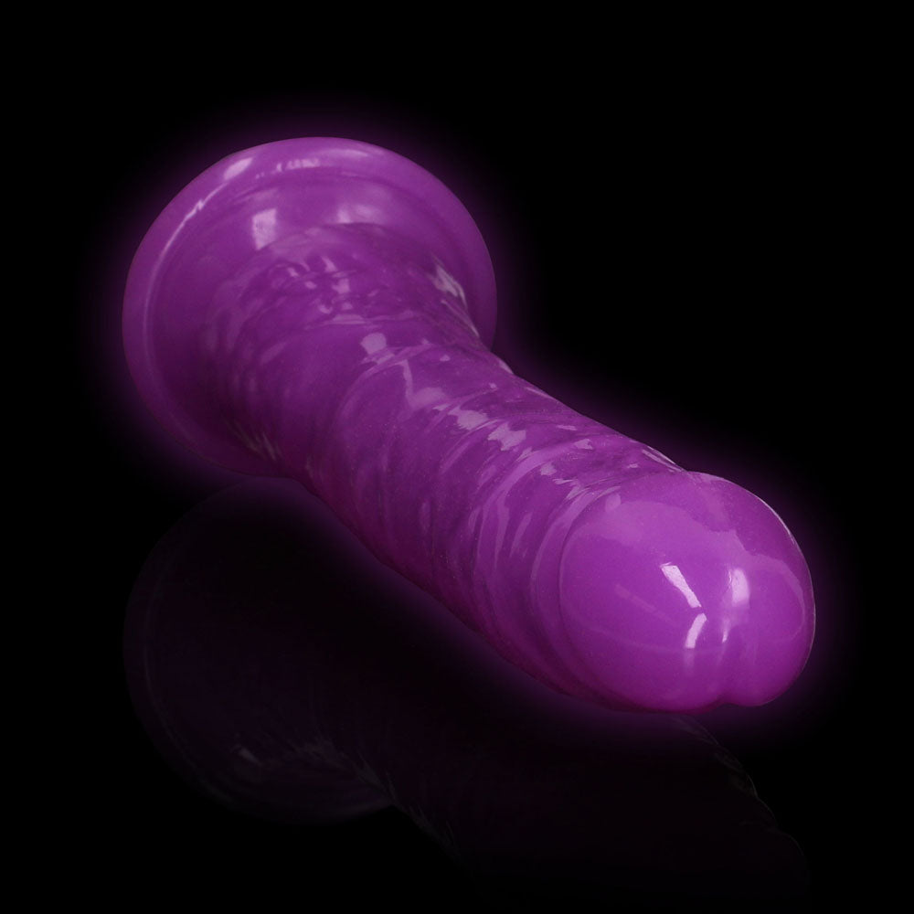 RealRock 11 Inch Slim Glow in the Dark Neon Purple Dildo