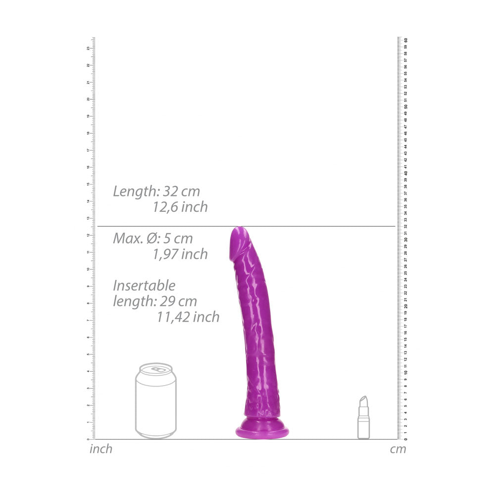 RealRock 11 Inch Slim Glow in the Dark Neon Purple Dildo