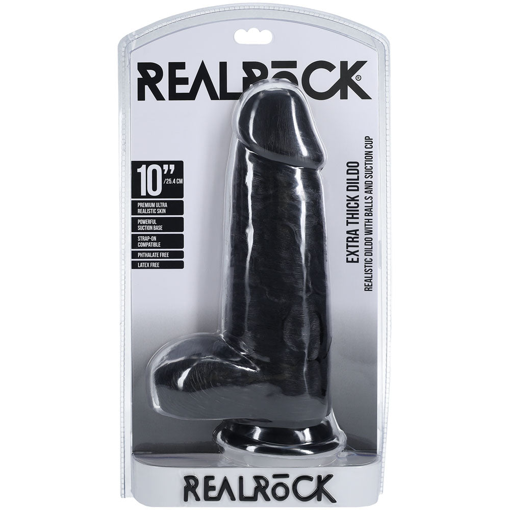 RealRock 10 Inch Extra Thick Dildo with Balls - Black