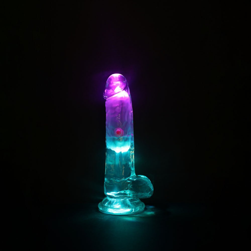 RealRock 6 Inch with Balls LED Vibrating Dong with Remote - Clear