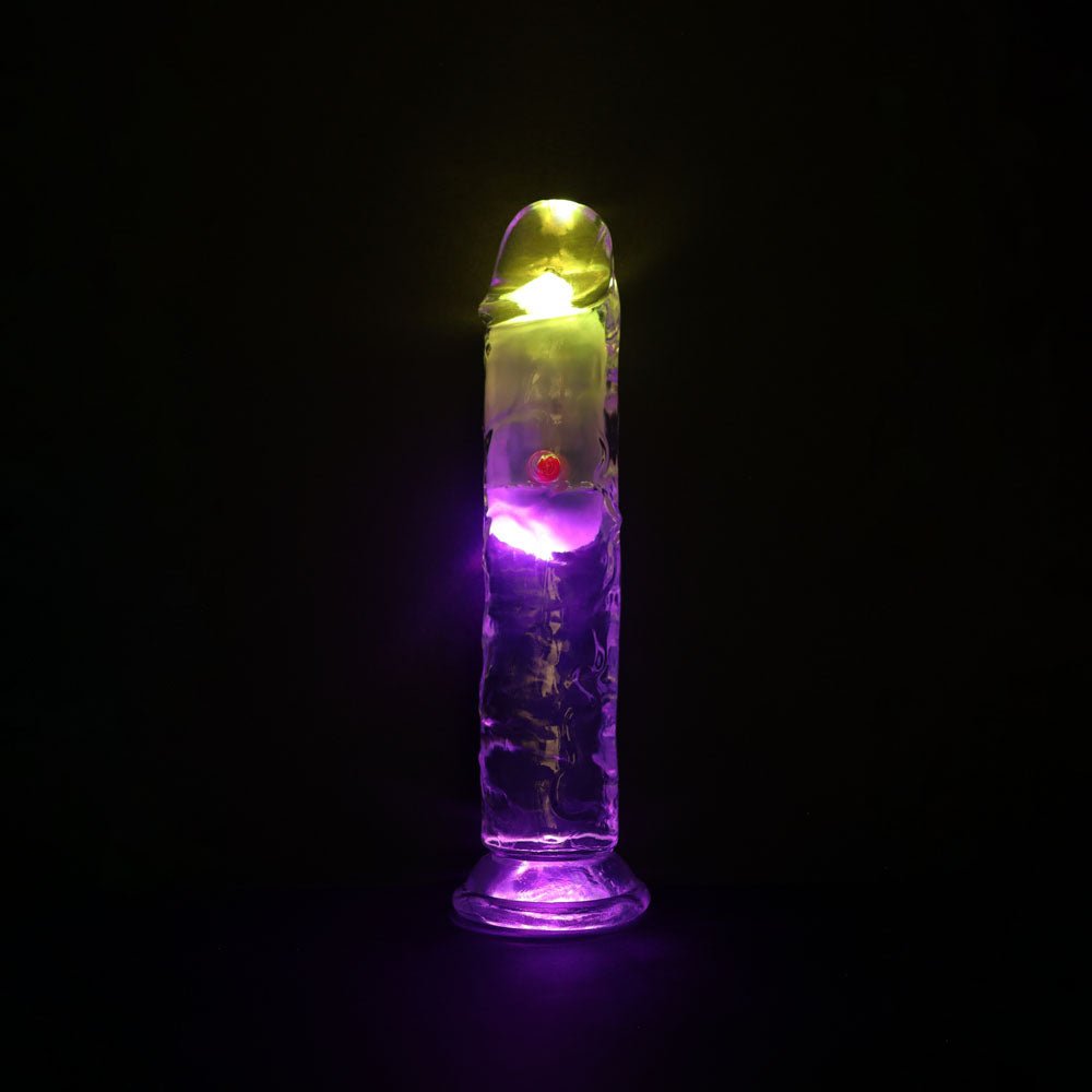 RealRock 7 Inch No Balls LED Vibrating Dong with Remote - Clear