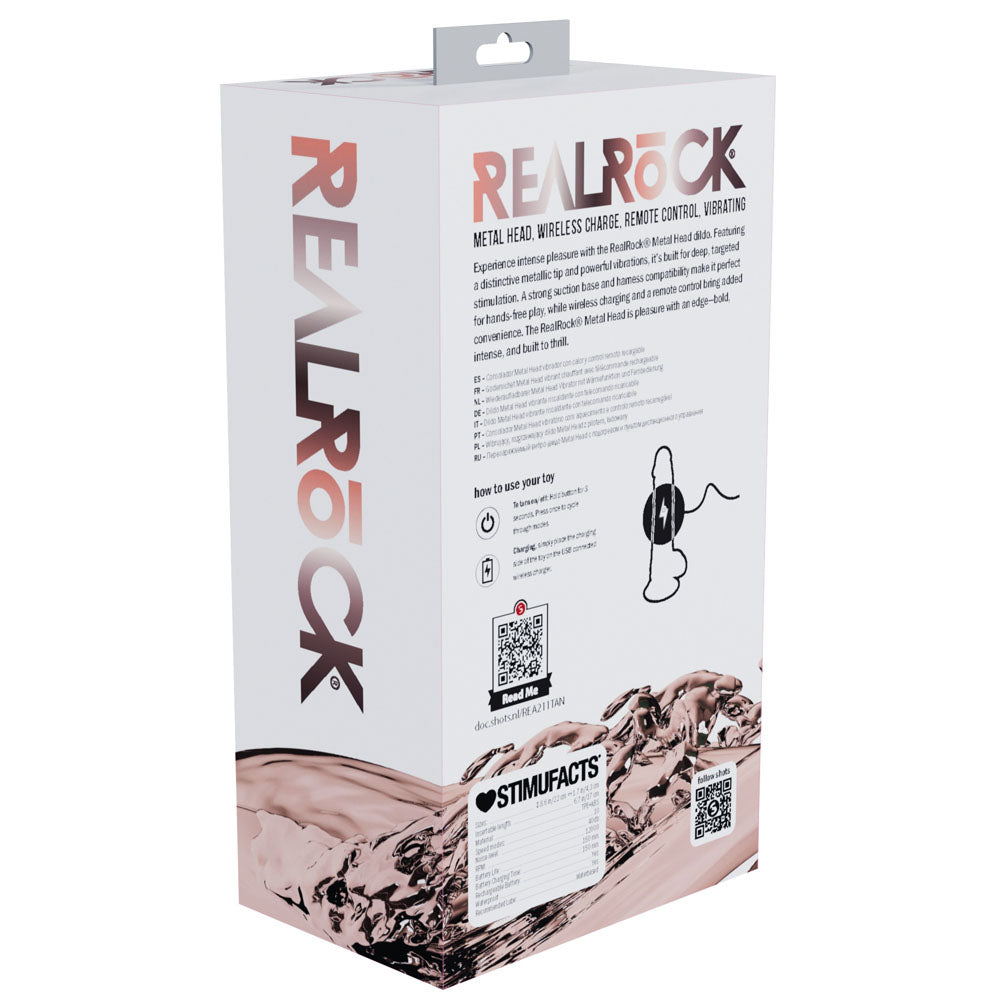 RealRock Metal Head 8 Inch Rechargeable Vibrating Dildo with Remote - Tan