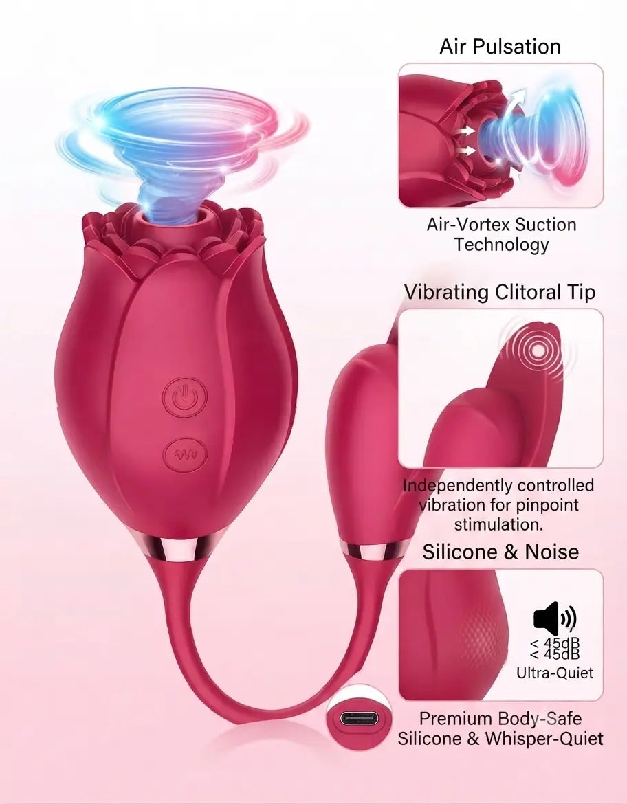 Blooming Rose Dual Pleasure Vibrator (Rose Bud + Rabbit Ear Design)