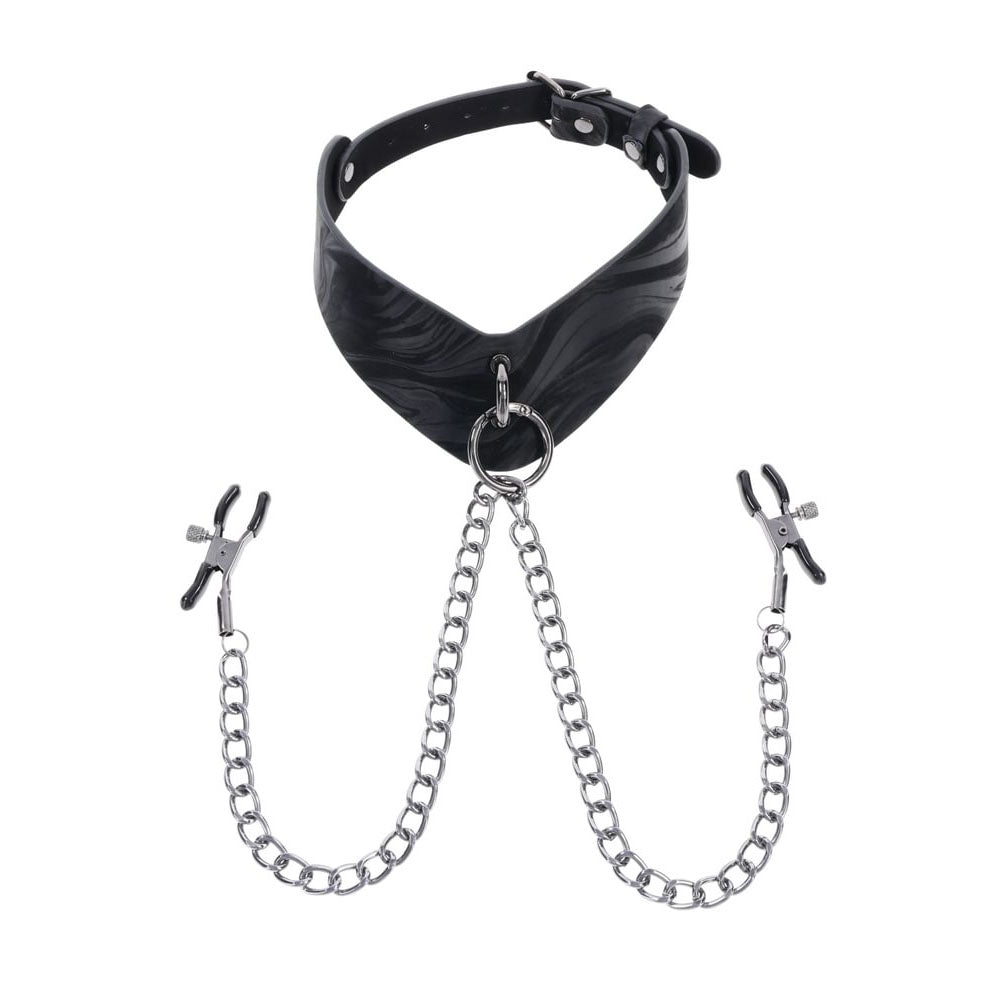 Sportsheets Velvet Noir Collar & Nipple Clamps - Black