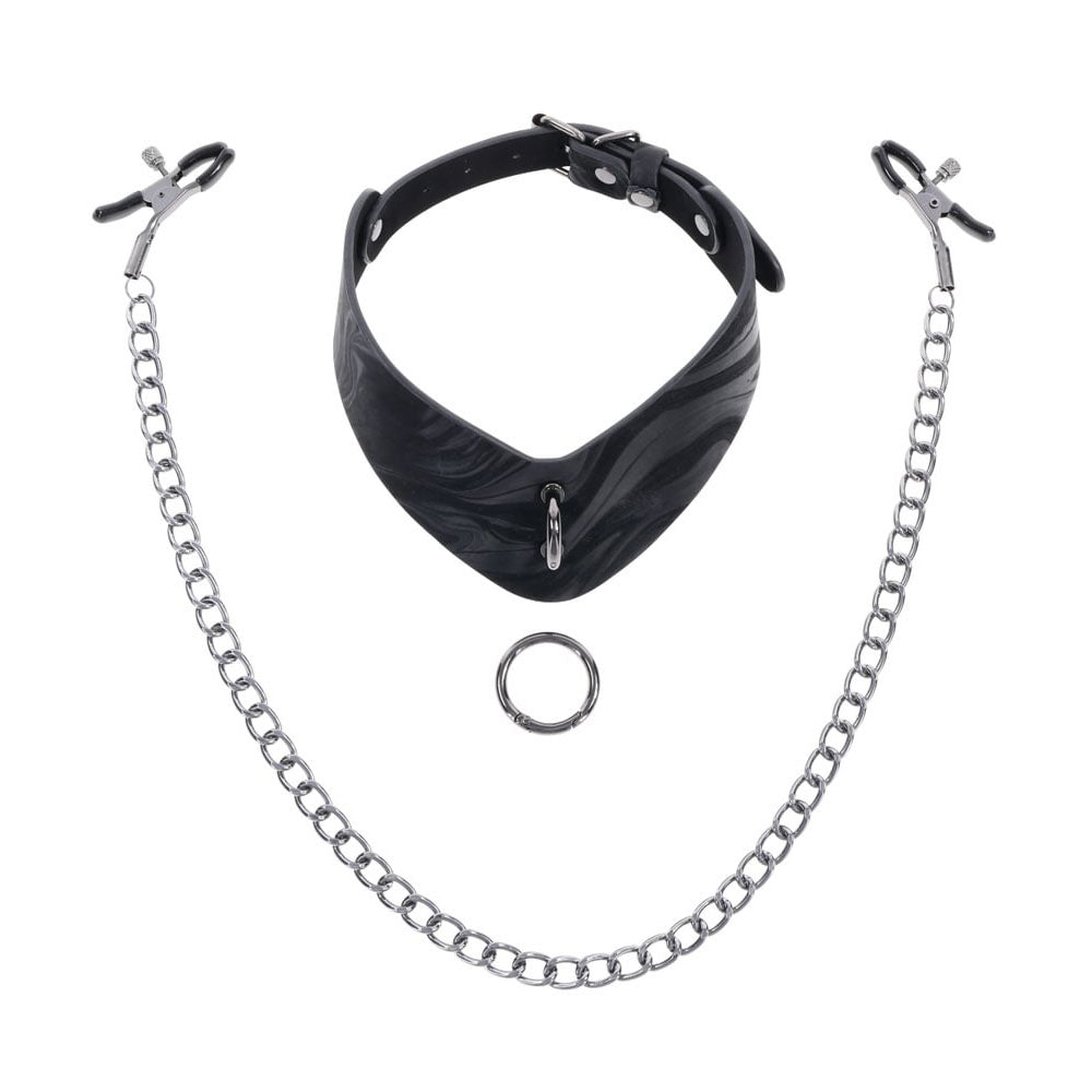 Sportsheets Velvet Noir Collar & Nipple Clamps - Black