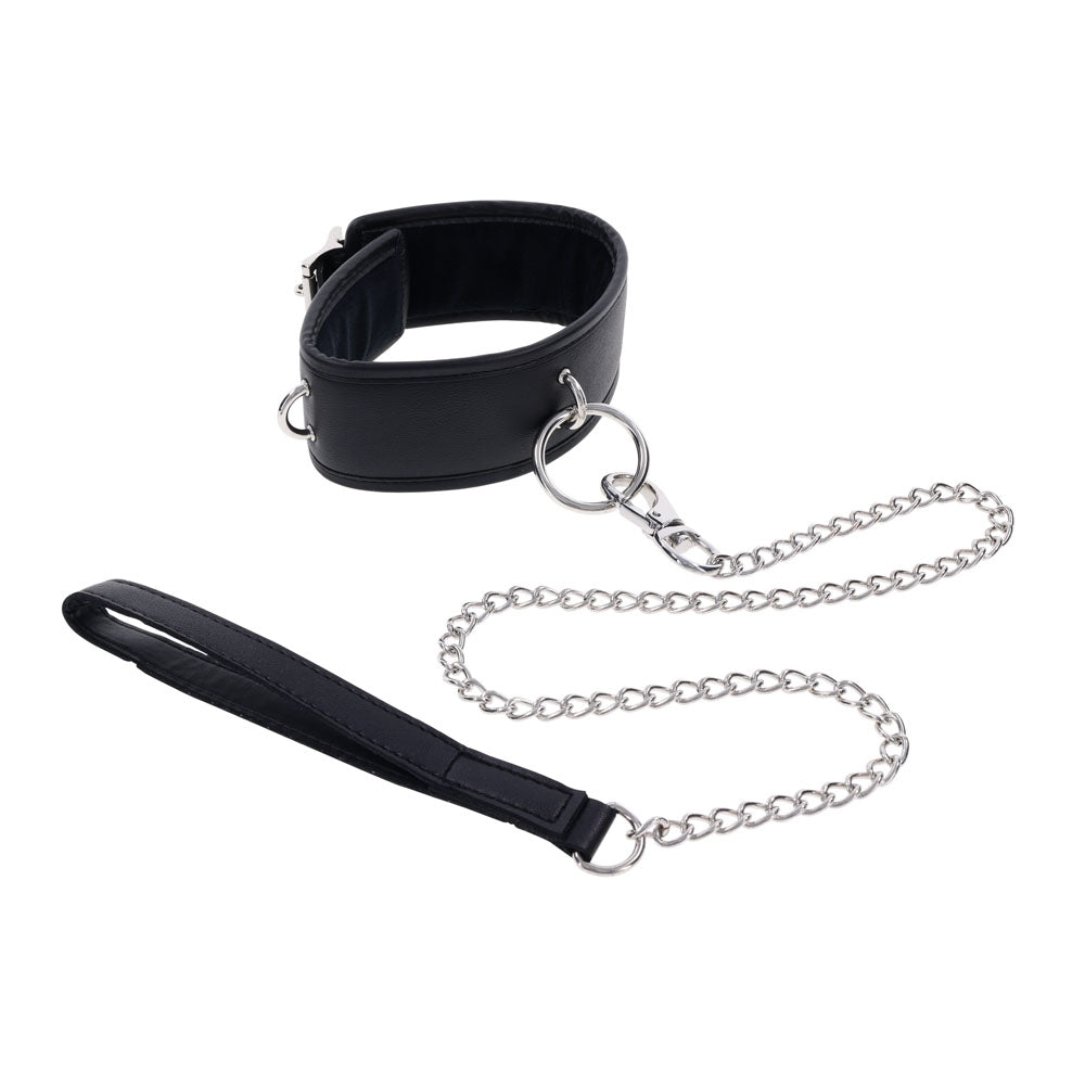 Edge Collar Neck Restraint with Heavy Duty Metal Leash - Black