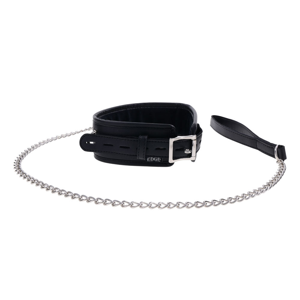 Edge Collar Neck Restraint with Heavy Duty Metal Leash - Black