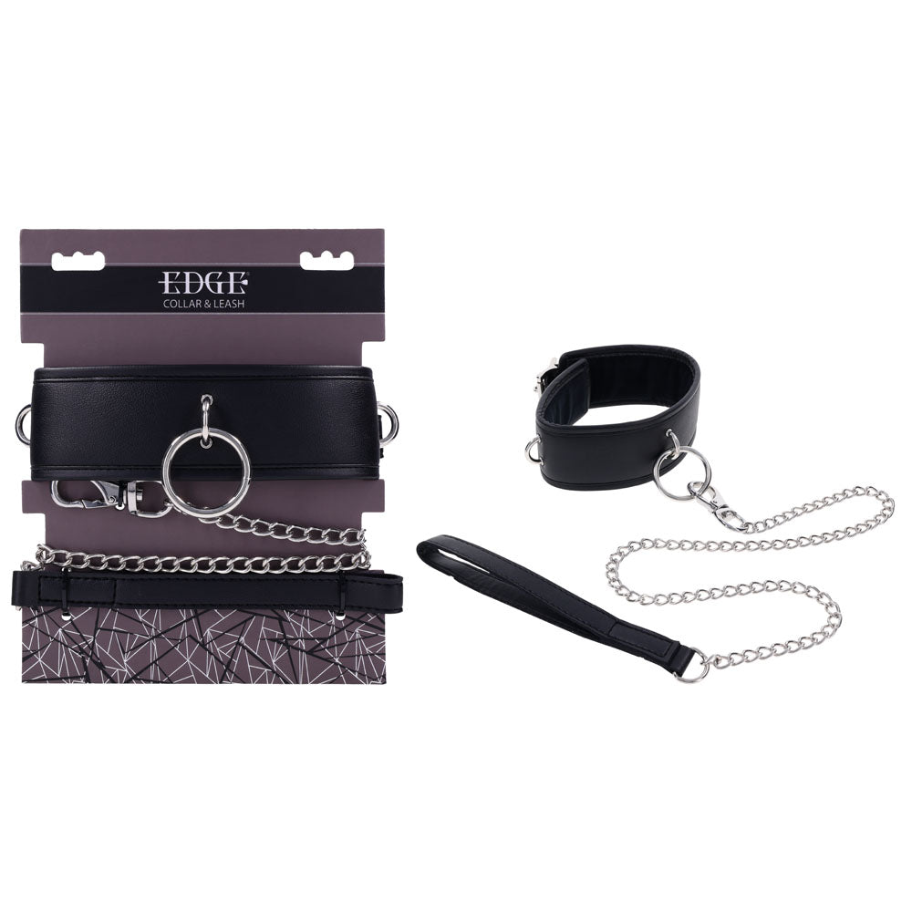 Edge Collar Neck Restraint with Heavy Duty Metal Leash - Black