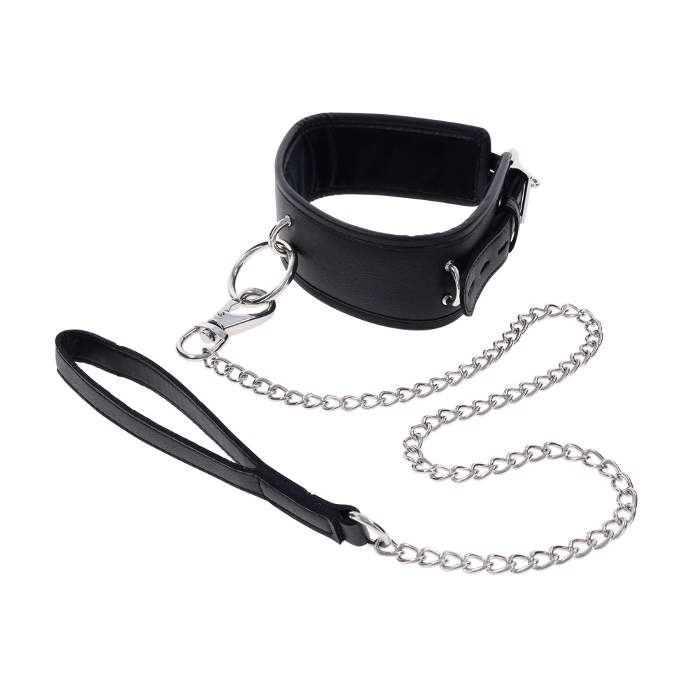 Edge Collar Neck Restraint with Heavy Duty Metal Leash - Black