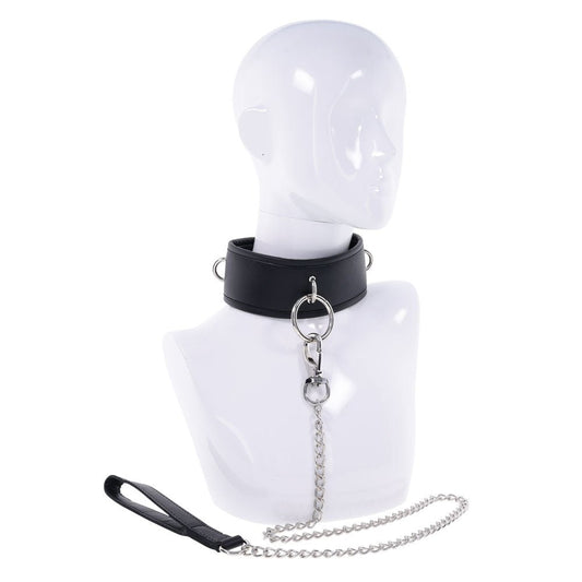 Edge Collar Neck Restraint with Heavy Duty Metal Leash - Black