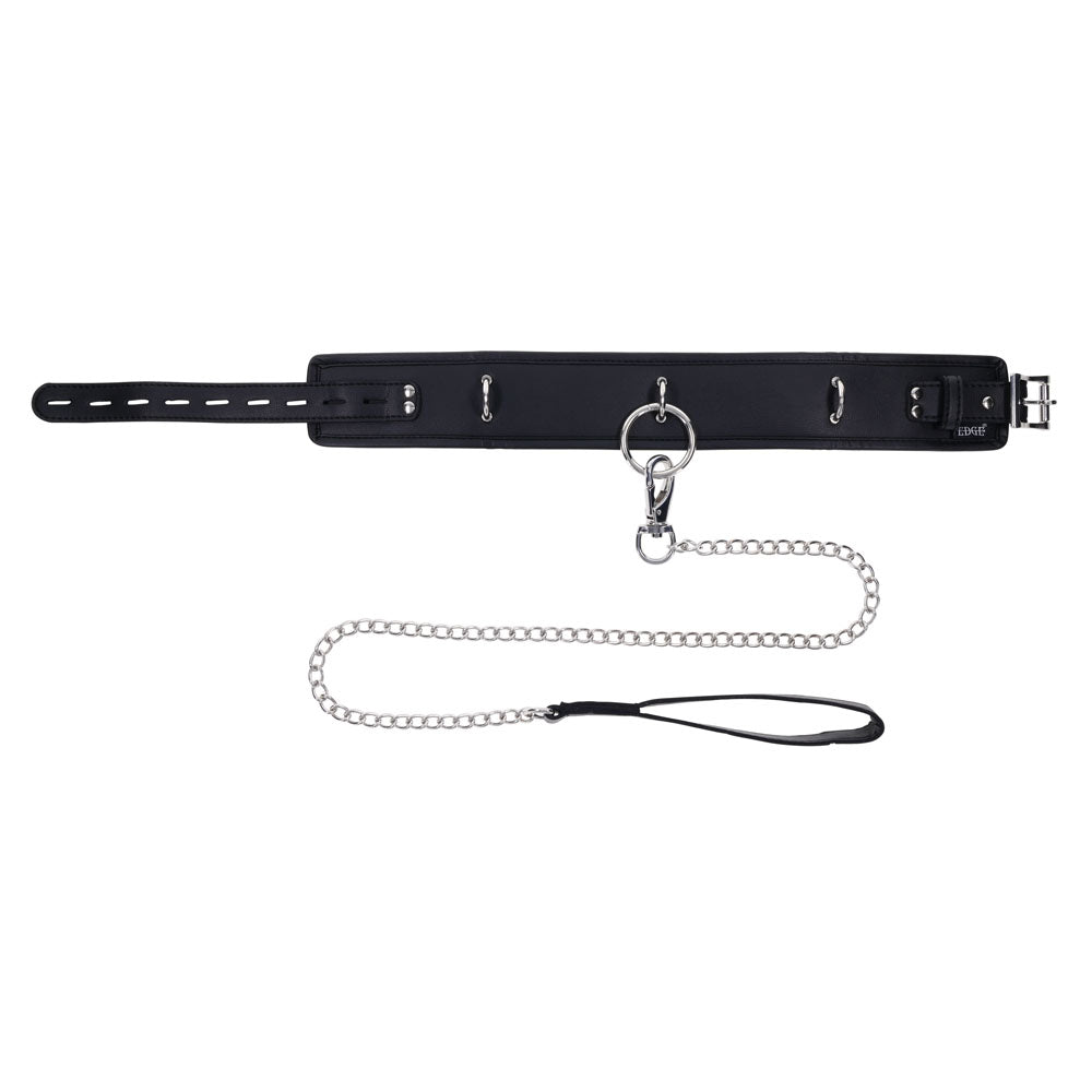 Edge Collar Neck Restraint with Heavy Duty Metal Leash - Black