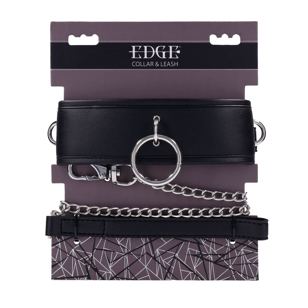 Edge Collar Neck Restraint with Heavy Duty Metal Leash - Black