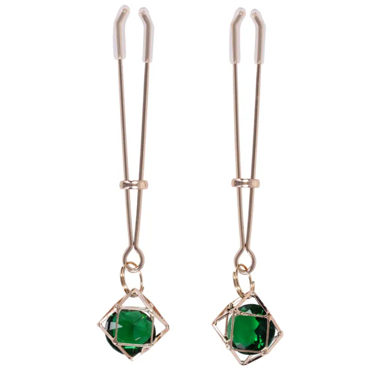 Sex & Mischief Indica Crystal Nipple Clips - Gold/Emerald