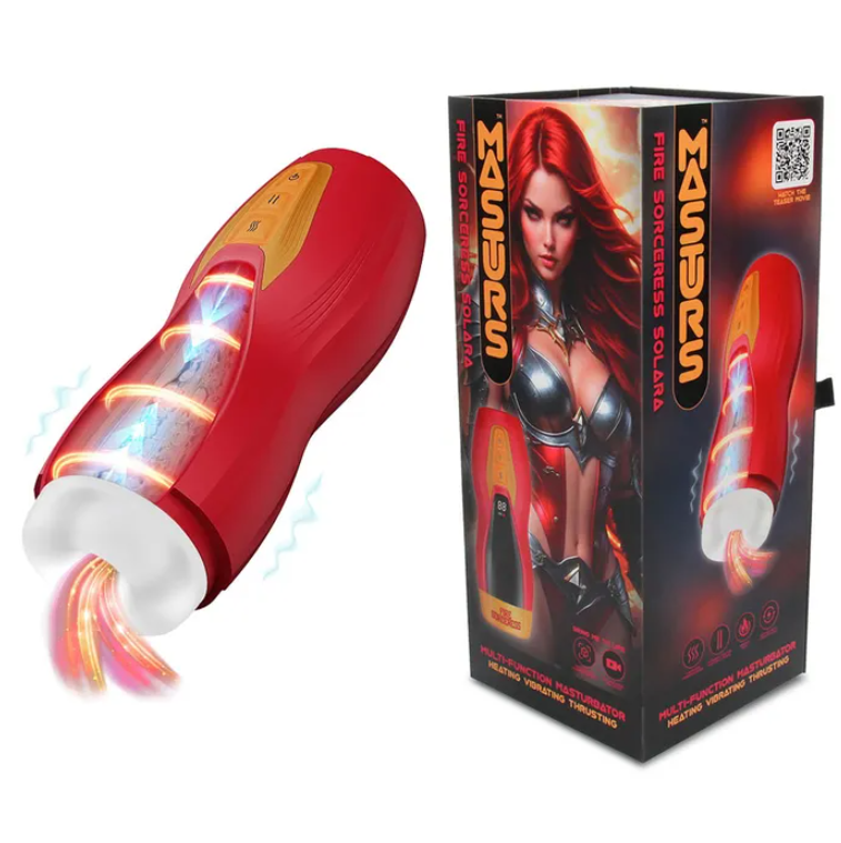 MASTURS Solara - USB Rechargeable Vibrating, Thrusting & Heating Auto Stroker with Augmented Reality