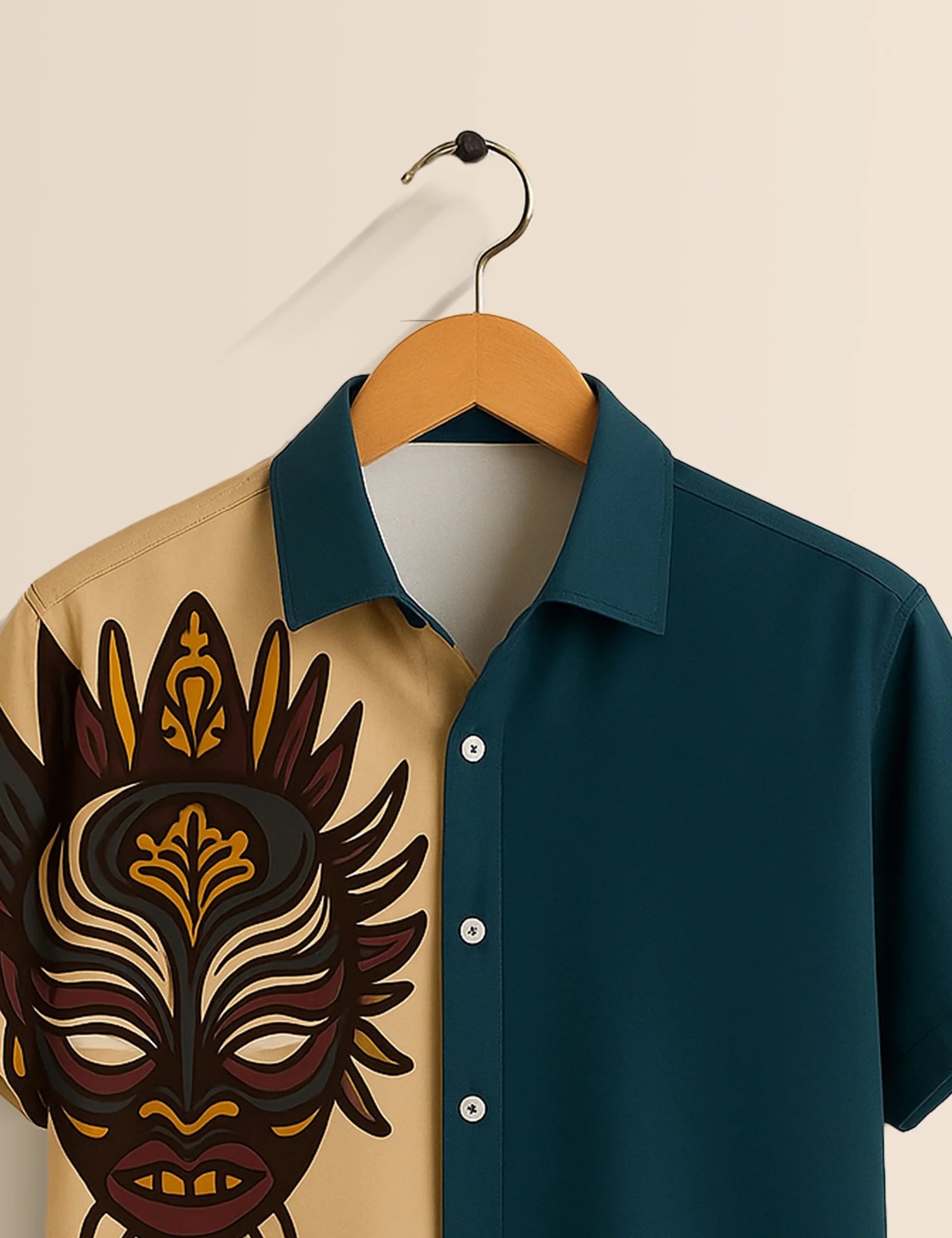 Men's Tribal Mask Graphic – Printed Half Sleeve Shirt