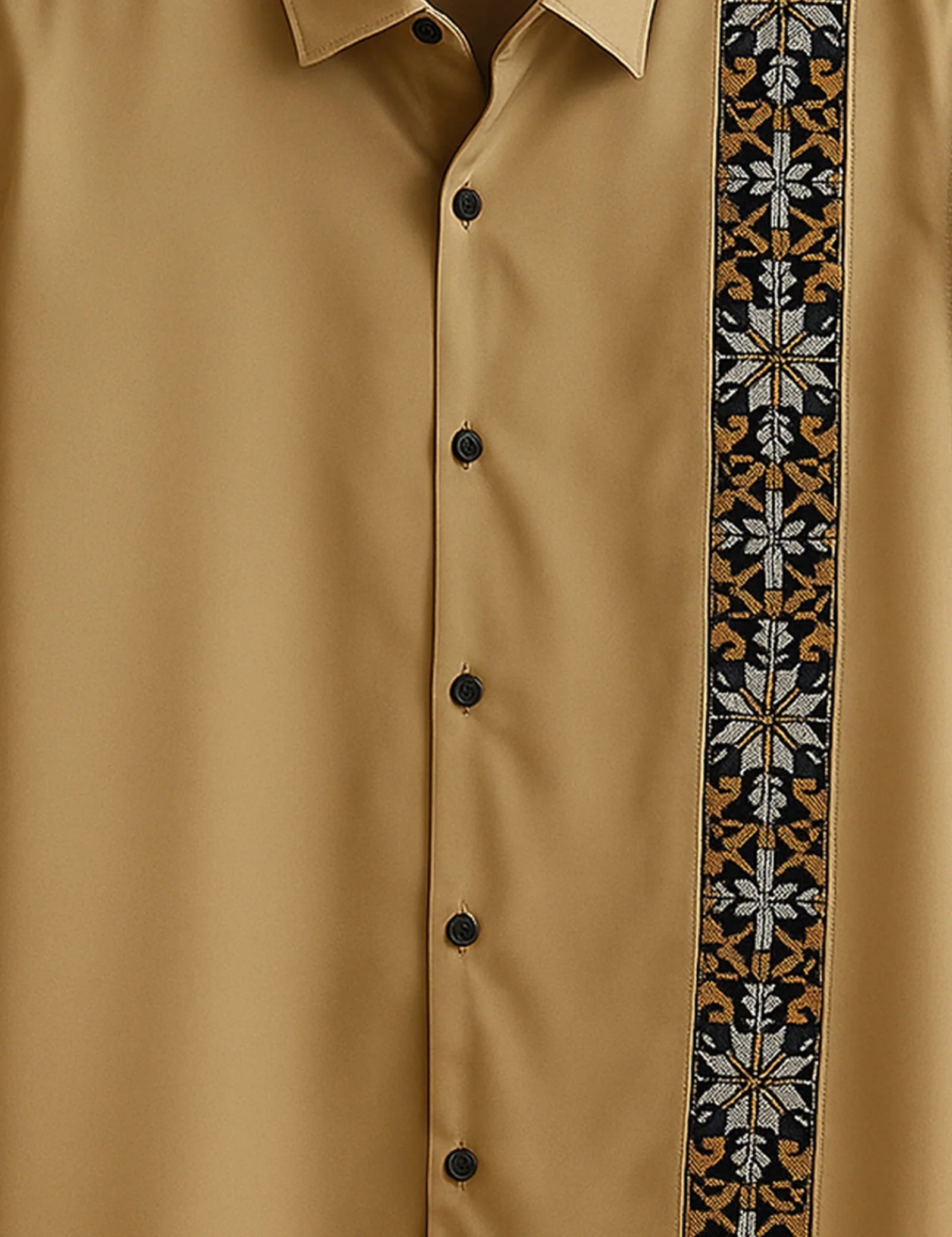 Men's Brown Floral Embroidery Stripe - Printed Half Sleeve Shirt
