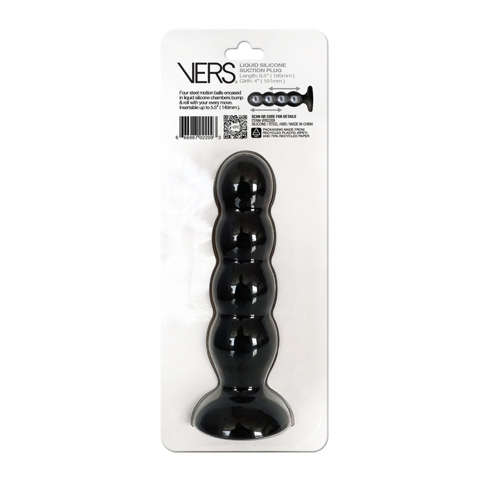 VERS Liquid Silicone Suction Anal Plug with Internal Steel Balls  - Black